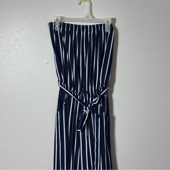 Papaya Women's Blue/white Stripe Jumper Crop Palazzo Strapless Belted Small - Picture 2 of 8